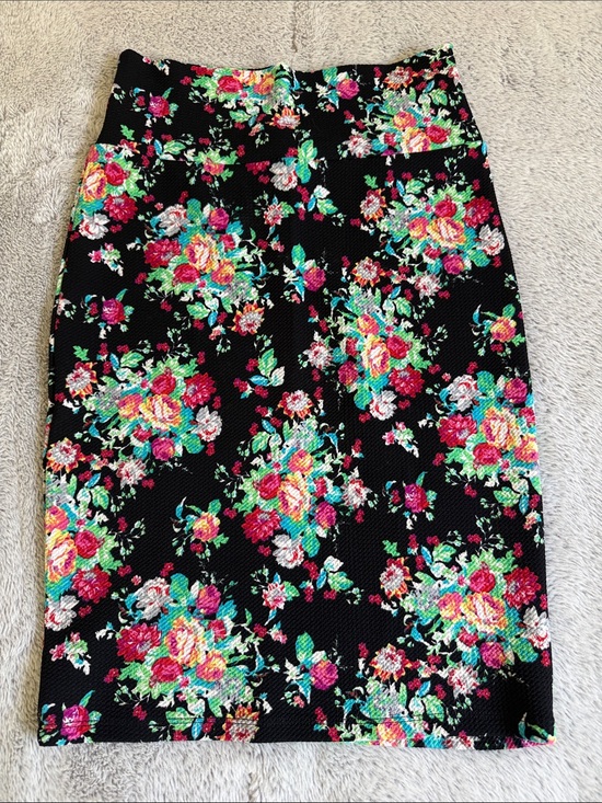 LuLaRoe Dresses & Skirts - LuLaRoe Black Floral Pencil Skirt with Pink, Green & Yellow Accents